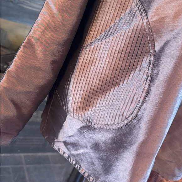 UBU Reversible Rain Coat Jacket Shimmer Brown Black Button Front Cowl Pleated - Picture 2 of 9